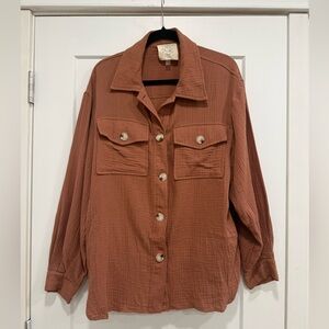 100% Cotton Oversized Fantastic Fawn Rust Button-Down Shirt